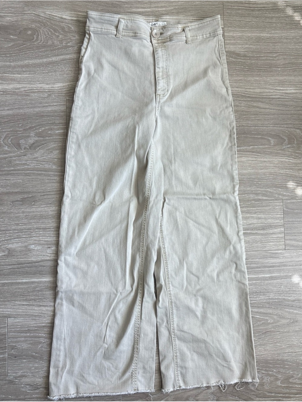 Oat New York  Womens Sz 10/30 Ivory Natural High Rise Wide Leg Raw Hem Denim